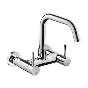 Kohler Cuff Dual Handle Wall Mount Kitchen Mixer In Polished Chrome Finish, K-37315IN-4-CP