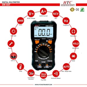 HTC 3-1/2 Digit / 1999 Count True RMS Digital Multimeter With Backlight & Torch Function, DM-83T