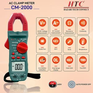 HTC 3-1/2 Digit / 600A AC Clamp Meter With Clamp Torch (True RMS), CM-2000
