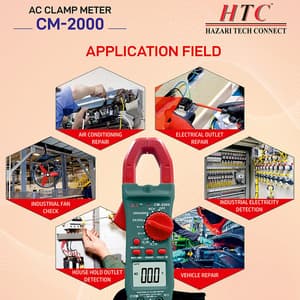 HTC 3-1/2 Digit / 600A AC Clamp Meter With Clamp Torch (True RMS), CM-2000