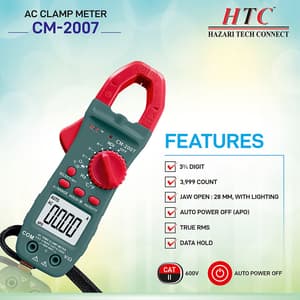 HTC 3-3/4 Digit / 600A AC Clamp Meter With Clamp Torch (True RMS), CM-2007