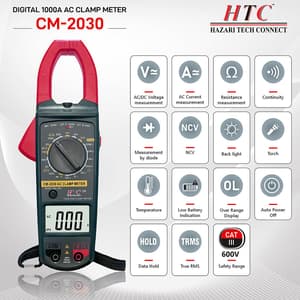 HTC 3-1/2 Digit / 1000A AC Clamp Meter With Backlight Manual Range (True RMS), CM-2030
