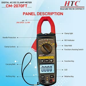 HTC 3-3/4 Digit / 1000A AC Clamp Meter With Backlight (True RMS), CM-2070FT