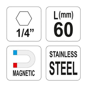Yato 60 mm, 1/4 Inch Screwdriver Bit Holder Magnetic Sleeve, YT-0465
