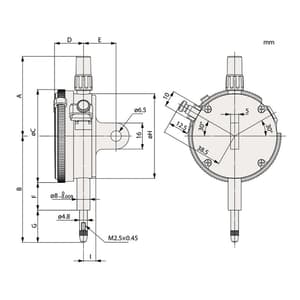 Mitutoyo Dial Indicator, Lug Back 1mm, 0,001mm, Jeweled Bearing, Shockpr, 2109A-10
