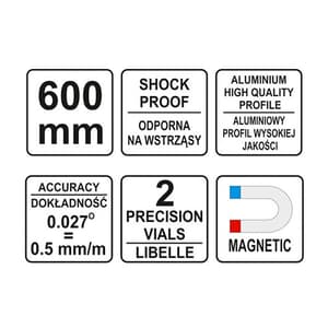 Yato 60 cm / 2 Vials  Aluminium Levels With Magnetic Base, YT-30061