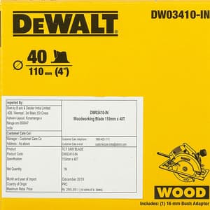 Dewalt 110mm 40T TCT Circular Saw Blade For cutting MDF Plywood and Laminated Wood (Pack of 25 Pcs), DW03410-INPRM1