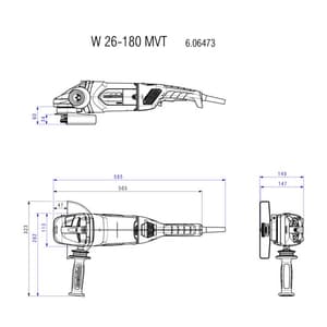 Metabo 180mm / 7 inch 2600W Angle Grinder, W 26-180 MVT