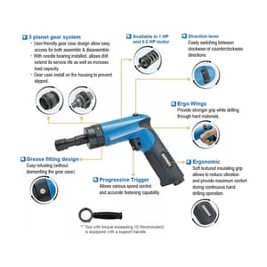 Sumake 12 Nm / 1400 rpm Industrial Stall Pistol Type Air Screwdriver, ST-SD151