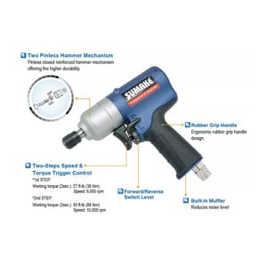 Sumake 68 Nm / 10000 rpm Industrial Air Impact Screwdriver with Two Pinless Hammer (Pistol Type), ST-SD500