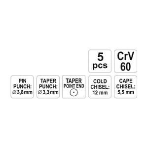 Yato Chisel & Punch Set Of 5 Pcs, YT-4695