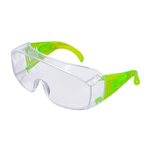 Karam Safety Over Spectacle With Polycarbonate Clear Coated Lens & Neon Green Temples, ES007(Clear)NG