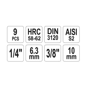 Yato 9 Pcs Hex Bit Sockets Set, YT-04401