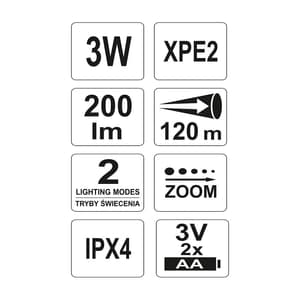 Yato 3W Xpe2 Cree Flashlight (Black), YT-08565
