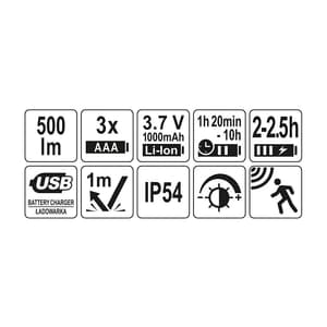 Yato 500LM / 3x AAA Rechargable Headlamp With Motion Sensor, YT-08593