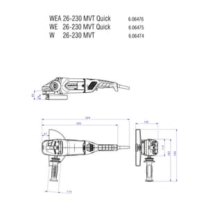 Metabo 230mm / 9 inch 2600W Angle Grinder, W 26-230 MVT