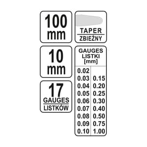 Yato 100 mm Feeler, 17 Gauges, 0.02 - 1 mm, YT-7220