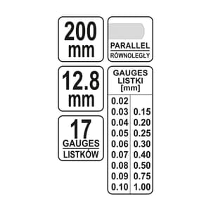Yato 200 mm Feeler, 17 Gauges, 0.02 - 1 mm, YT-7221