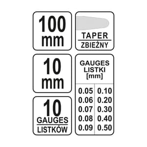 Yato 100 mm Feeler, 10 Gauges, 0.05 - 0.50 mm, YT-7222
