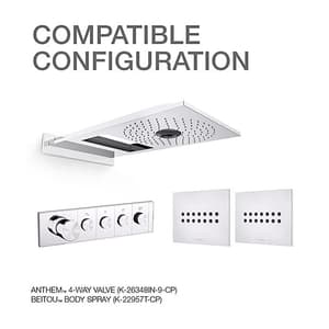 Kohler Beitou 534 x 254 mm Wall Mount Multi Function Rain Panel In Polished Chrome Finish, K-72830IN-L-CP