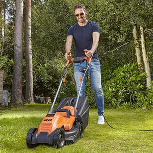 Black+Decker 1200W / 14 Inch Winged Blade 35L Grassbox Lawn Mower With Bike Handle, BEMW451BH-B1