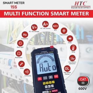 HTC 3-3/4 Digit / 6000 Count True RMS Smart Digital Multimeter, DM-15S