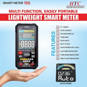 HTC 3-3/4 Digit / 6000 Count True RMS Smart Digital Multimeter, DM-15S