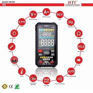 HTC 3-3/4 Digit / 6000 Count True RMS Smart Digital Multimeter, DM-15S