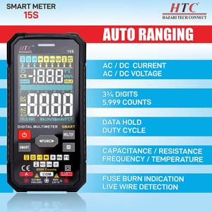 HTC 3-3/4 Digit / 6000 Count True RMS Smart Digital Multimeter, DM-15S
