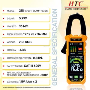 HTC 3-3/4 Digit / 6000 Counts AC/DC Smart Clamp Meter, 21-S