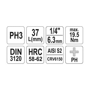 Yato PH3, 1/4 Inch Sq. Drive Sockets Bit, YT-04413