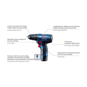 Bosch 12V Lithium-ion Professional Drill Driver with Double Battery (Cordless), GSR 120-LI