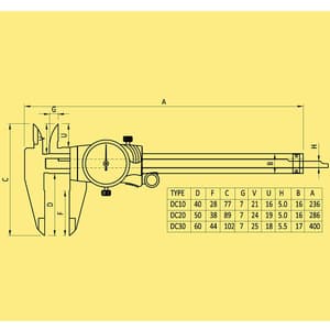 Baker 0 - 200 mm Dial Vernier Caliper With Adjustable Bezel (DC Series), DC20