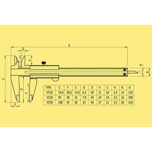 Baker 200 mm / 8 inch Vernier Caliper Without Fine Adjustment (VC Series), VC20