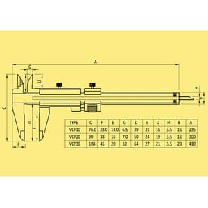 Baker 280 mm / 11 inch Vernier Caliper With Fine Adjustment (VCF Series), VCF30