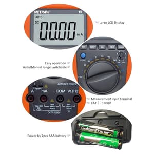 Metravi 3-3/4 Digits / 1000V Digital TRMS Auto-Ranging Multimeter, 19