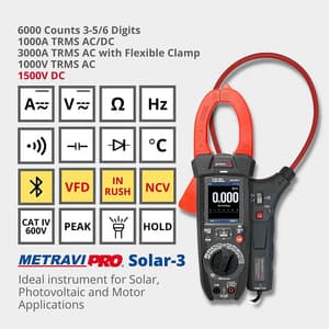 Metravi 6000 Count / 1000A Digital TRMS AC/DC Clamp Meter With Flexible Clamp For Solar & Motor Applications, Pro Solar-3