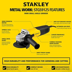 Stanley 125mm / 5 inch, 900W Small Angle Grinder, STGS9125-IN