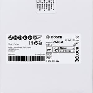 Bosch 125 mm / 80 Grit X-LOCK Fibre Sanding Discs R444 Expert For Metal (Pack of 50 Pcs), 2 608 619 174