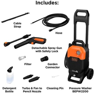 Black+Decker 2000W 150 Bar, 2175 PSI High Pressure Washer, BEPW2200-IN