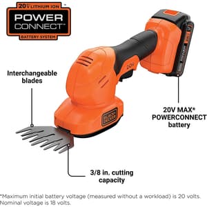 Black+Decker 20V Cordless 2 In 1 Shear Shrubber Kit, BCSS20D1-B1