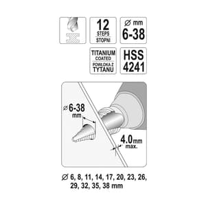Yato 6-38 mm Step Drill Bit, YT-44740