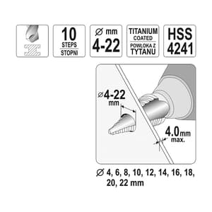 Yato 4-22 mm Step Drill Bit, YT-44741