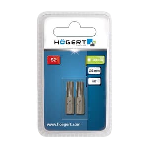 Hogert T40 x 25 mm Length Torx Screwdriver Bit (Pack of 2 Pcs), HT1S367
