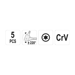 Yato T15 - T60 mm Torx Type Double Head Flexible Wrenches Set (Pack of 5 Pcs), YT-05320