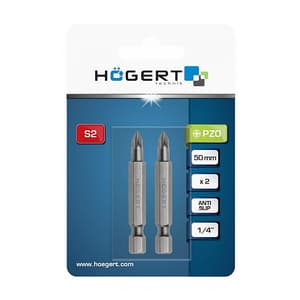 Hogert PZ0 x 50 mm Length Pozidrive Screwdriver Bits (Pack of 2 Pcs), HT1S324