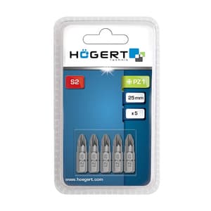 Hogert PZ1 x 25 mm Length Pozidriv Screwdriver Bits (Pack of 5 Pcs), HT1S314
