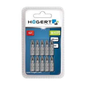 Hogert PZ2 x 25 mm Length Pozidriv Screwdriver Bits (Pack of 10 Pcs), HT1S317