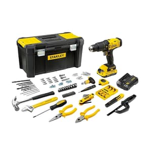 Stanley 20V / 1.5 Ah / 13 mm Cordless Brushed Hammer Drill With 100 pcs Accessories Kit (Battery & Charger Included) (FATMAX), SCD711C1H