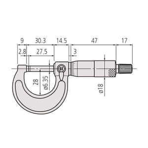 Mitutoyo 0 - 25 mm Outside Micrometer (Economy Design), 103-137